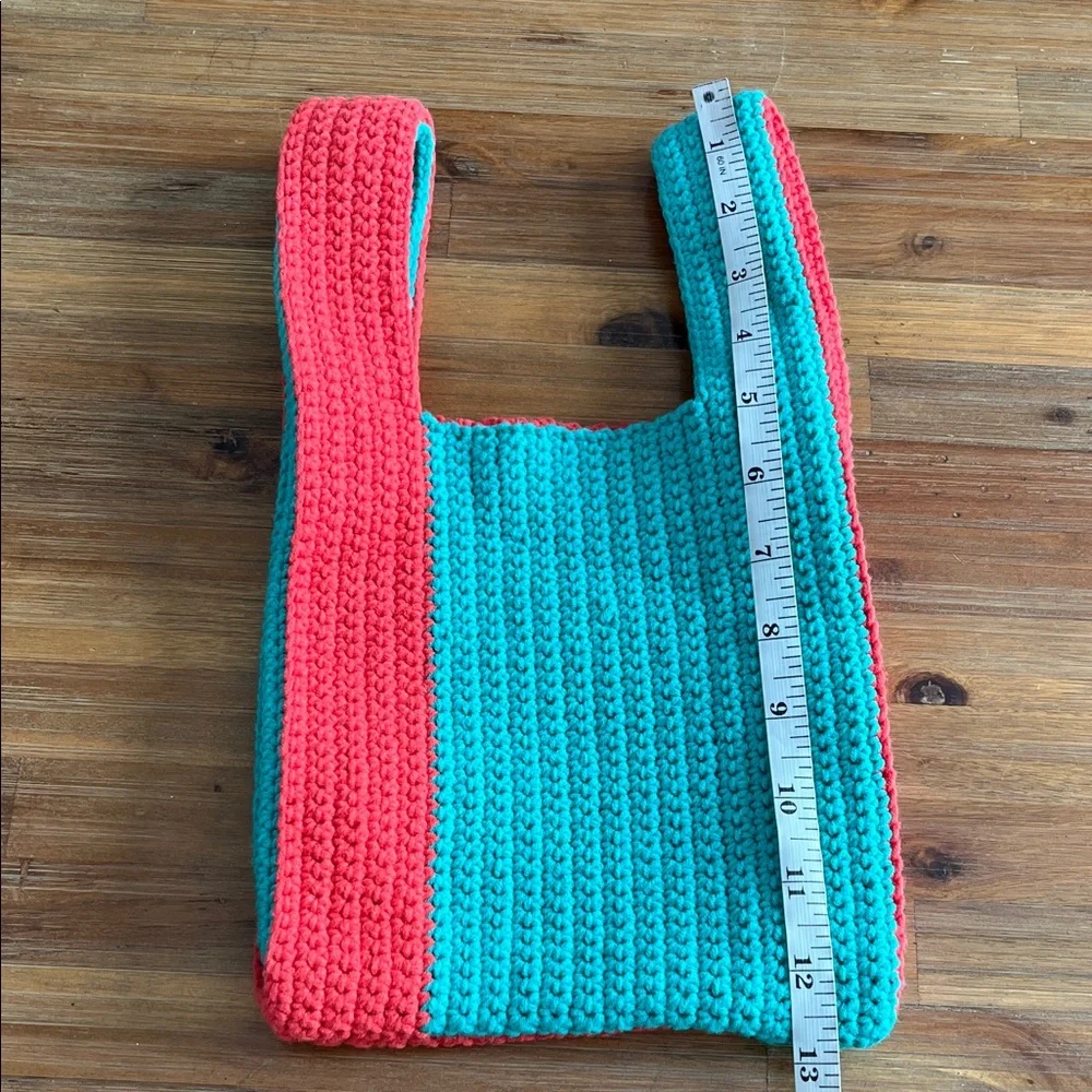 100% Hand Made Crochet Coral Teal Mini Bag